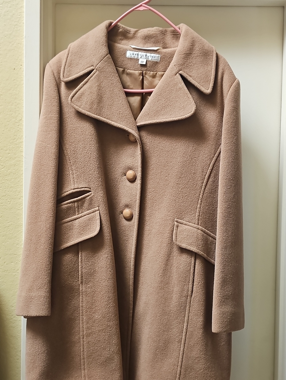 Larry Levine Camel Single-Breasted Wool-Blend Pea Coat